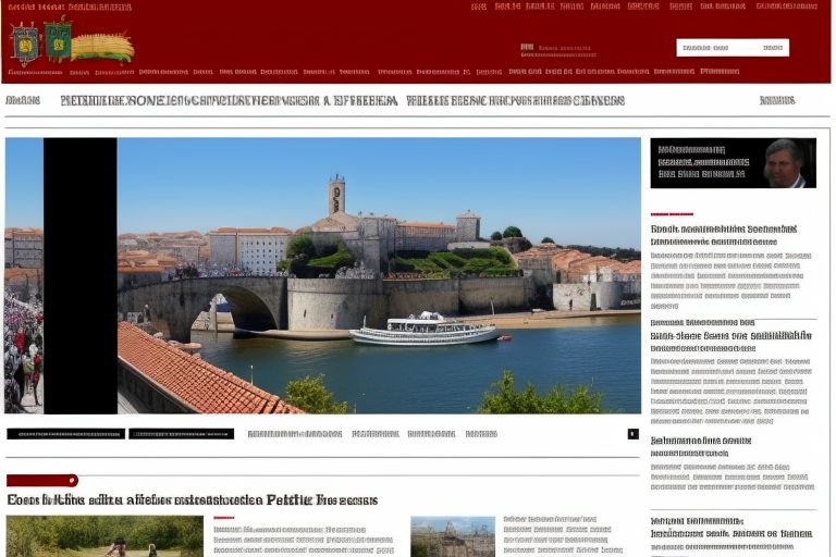 Journalists collaborating in a modern newsroom focused on creating content for a Portuguese news portal.